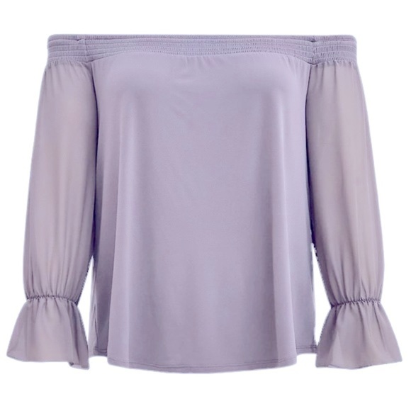 TORRID Smocked Off Shoulder Sheer Top Size 4X Grey Long Sleeves Balletc… - Picture 6 of 7